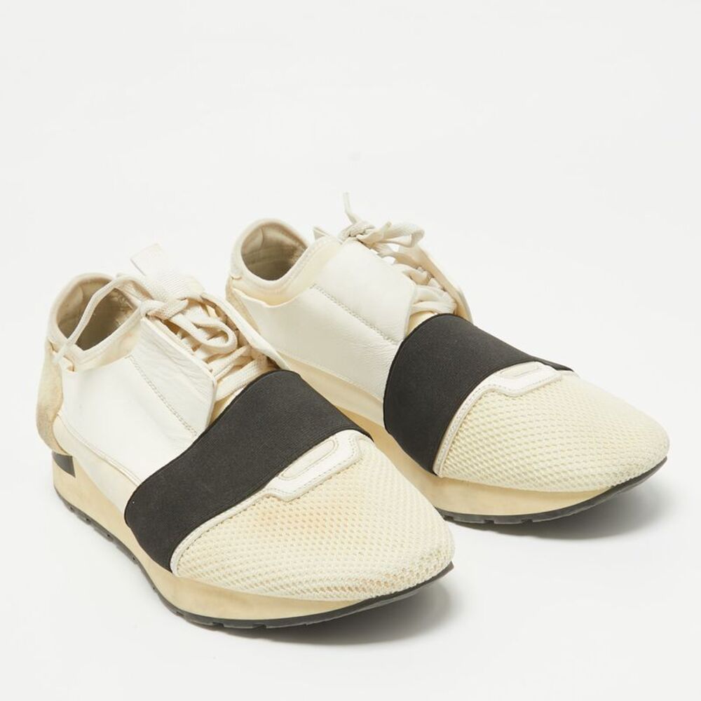 Balenciaga Race Runner Size 44 White Leather Mesh And Neoprene Low Top Sneakers - Picture 4 of 7